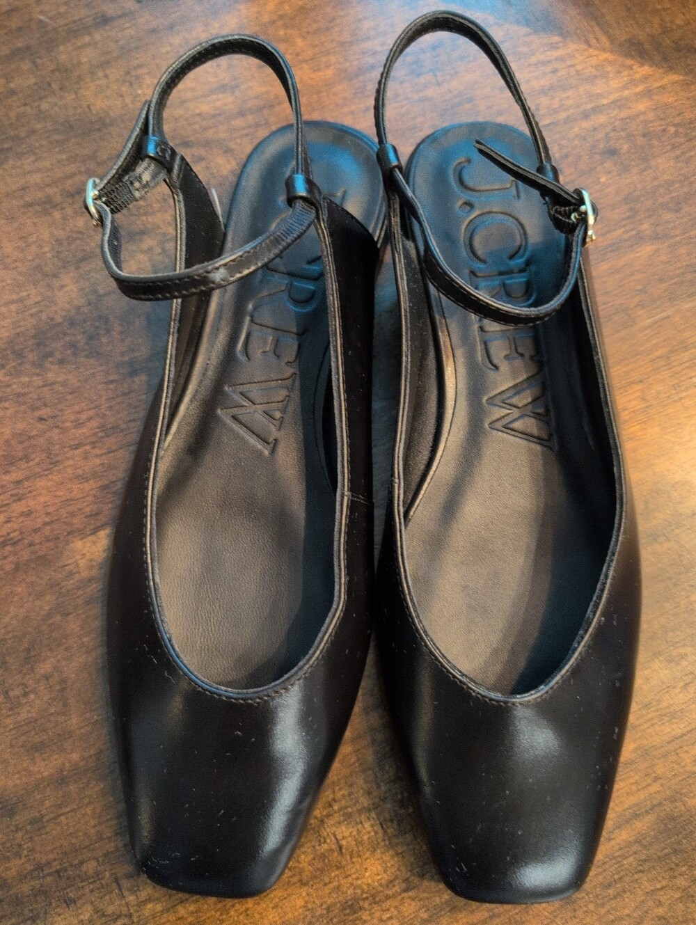J.Crew Black Leather Ankle Strap Ballet Flats Women's Size 8.5 Square Toe Shoes - Picture 4 of 7